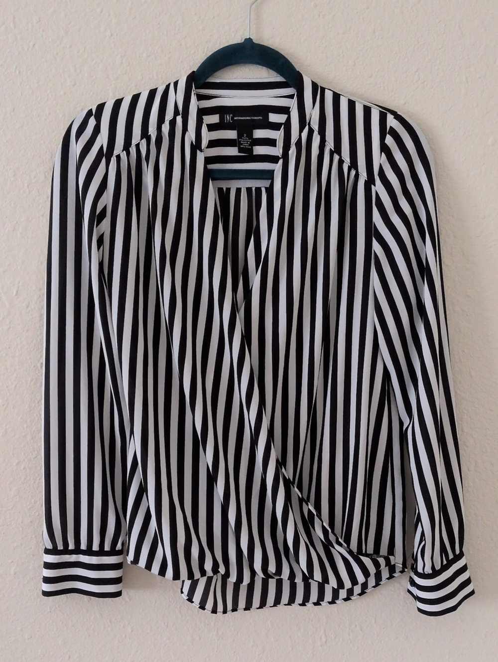Inc International Concepts Black & White Striped Blouse Size 2